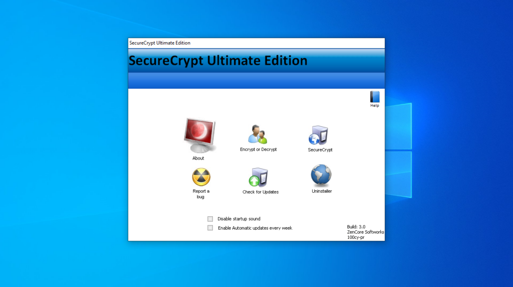 SecureCrypt Ultimate Edition Main menu