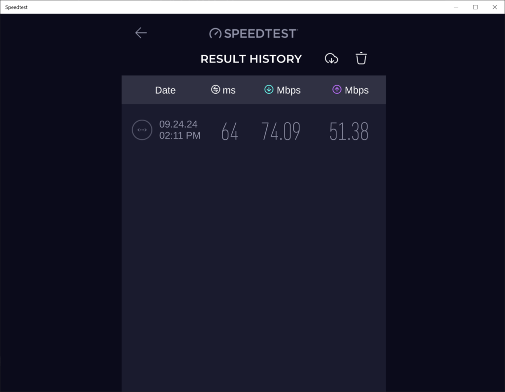 Speedtest by Ookla Result history