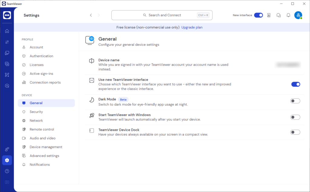 TeamViewer Remote Settings menu