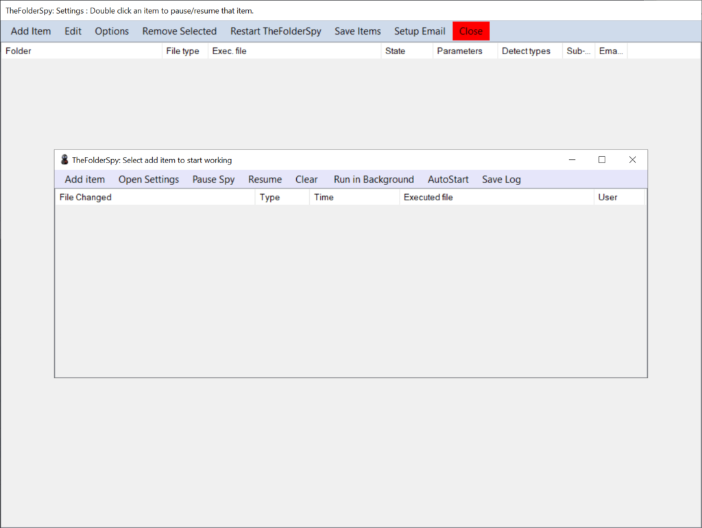 TheFolderSpy Settings panel