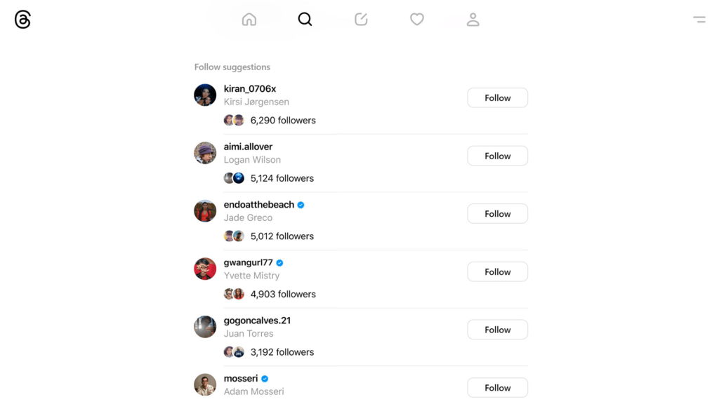 Threads Instagram Follow suggestions