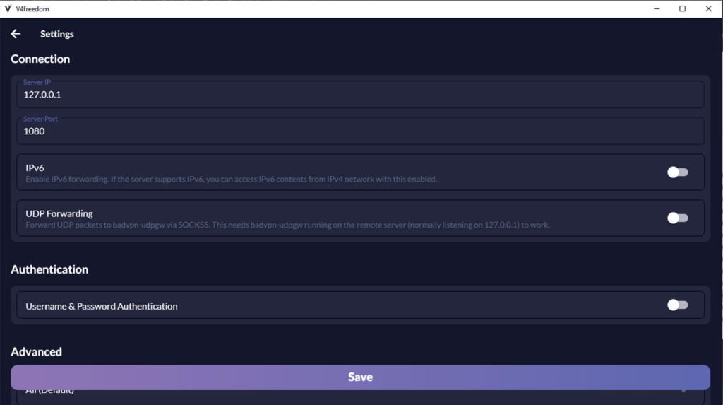 v4freedom Advanced settings