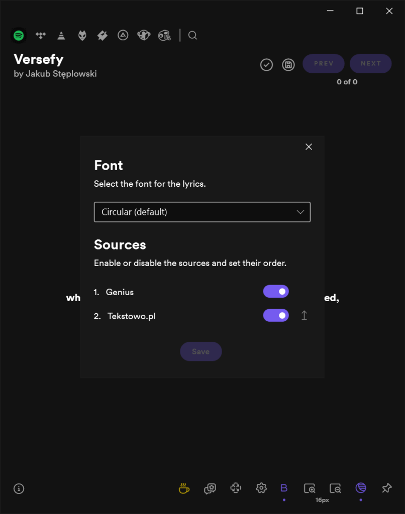 Versefy General settings