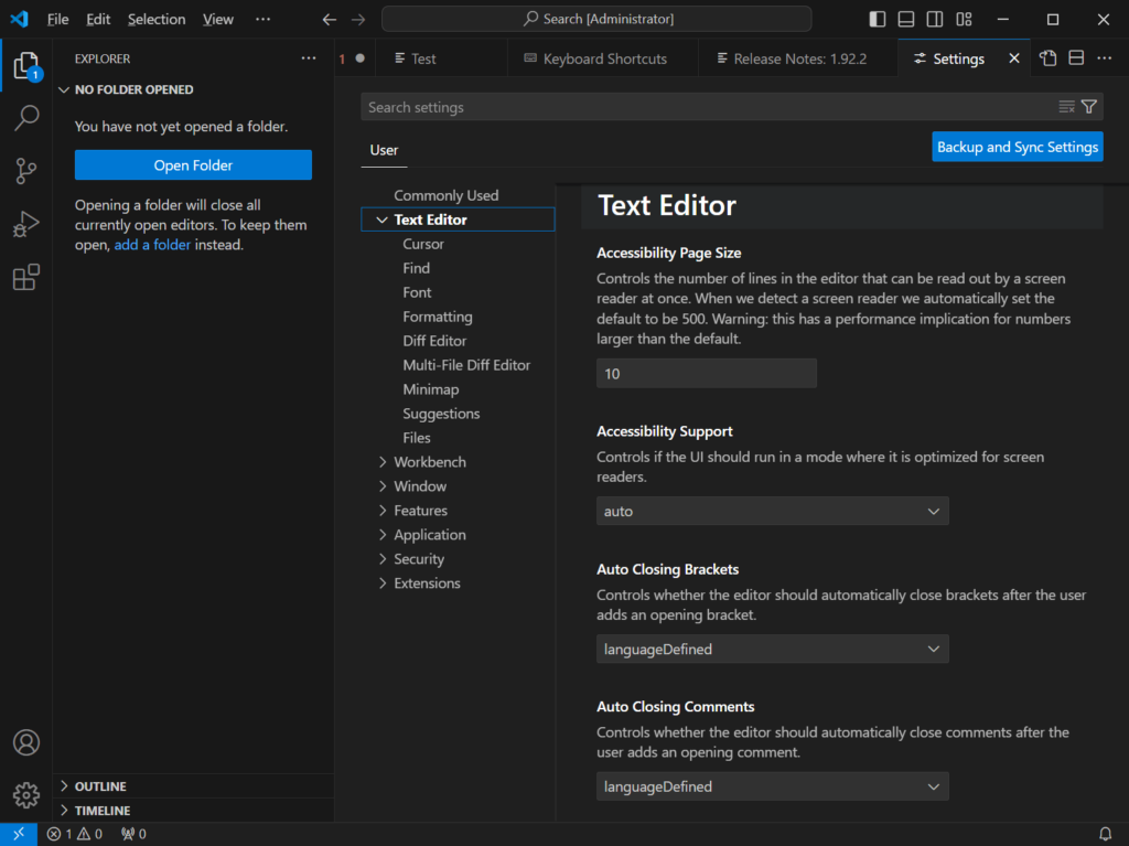 Visual Studio Code Editor settings