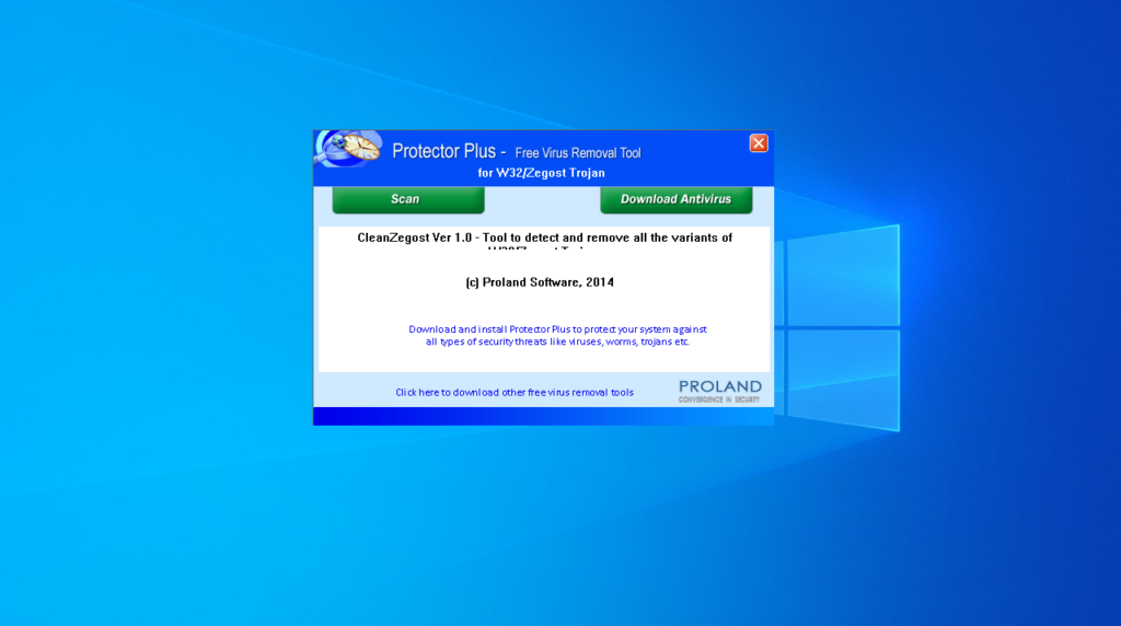 W32 CleanZegost Trojan Removal Tool Main window