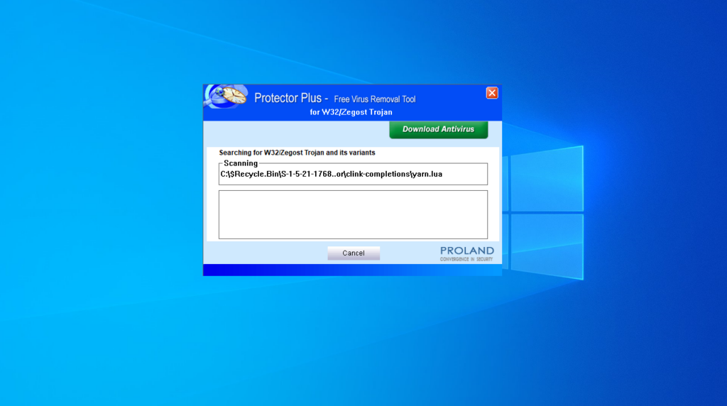 W32 CleanZegost Trojan Removal Tool Scan in progress