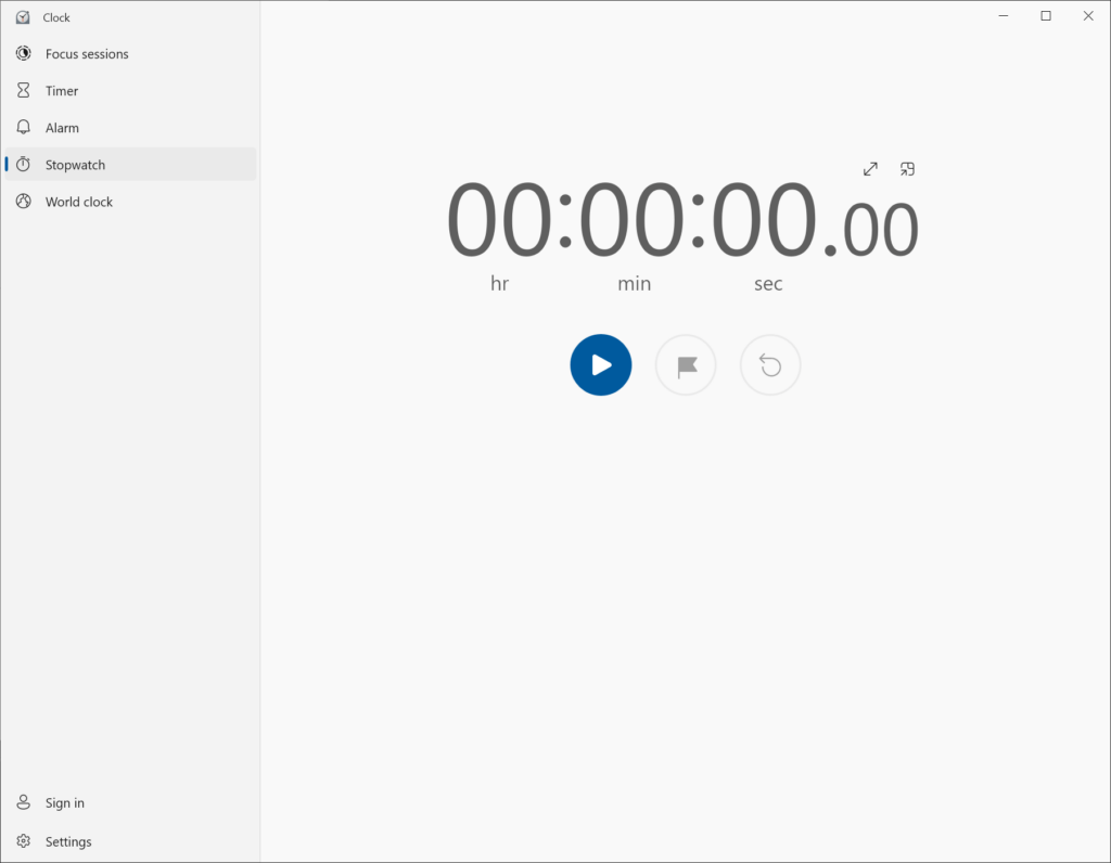 Windows Clock Digital stopwatch