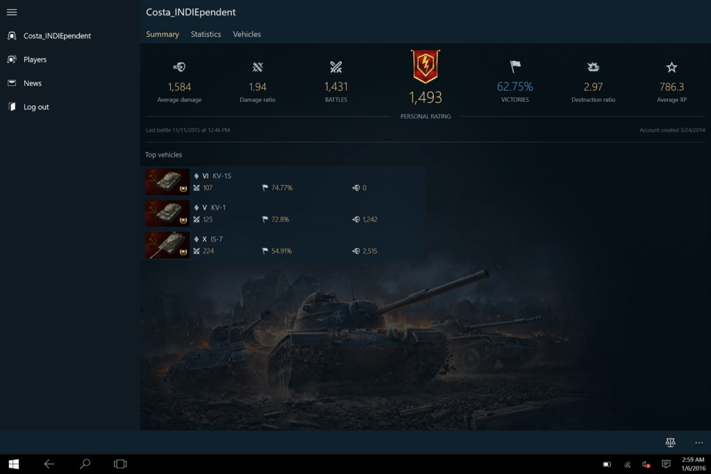 World of Tanks Blitz Assistant Personal statistics