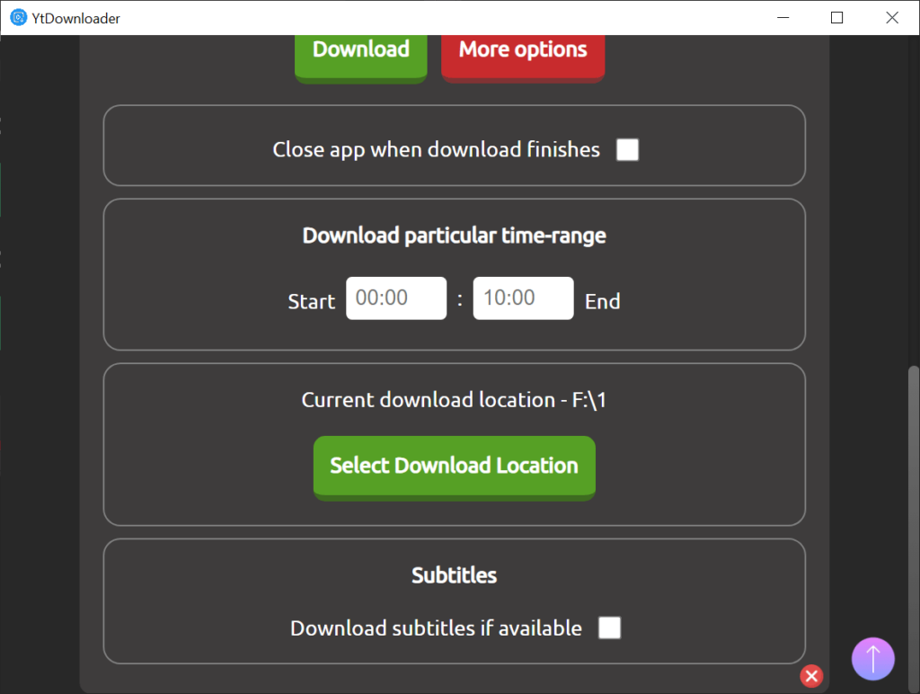 YtDownloader Advanced options