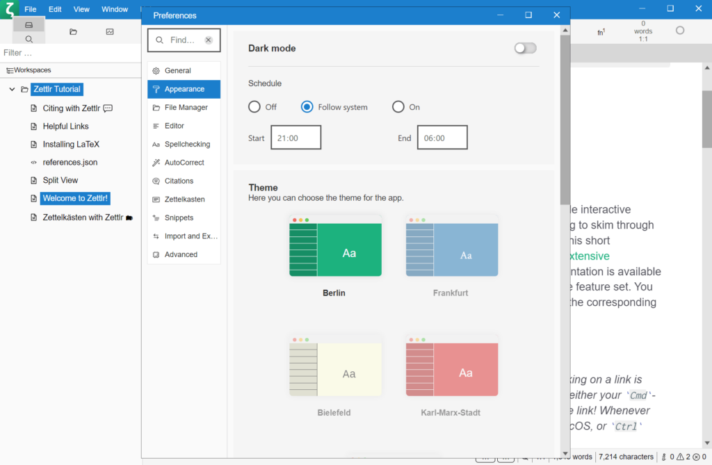 Zettlr Interface preferences