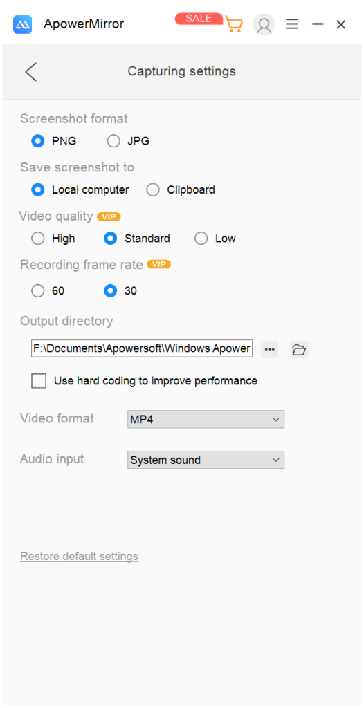 Apowersoft iPhone Recorder Capture settings