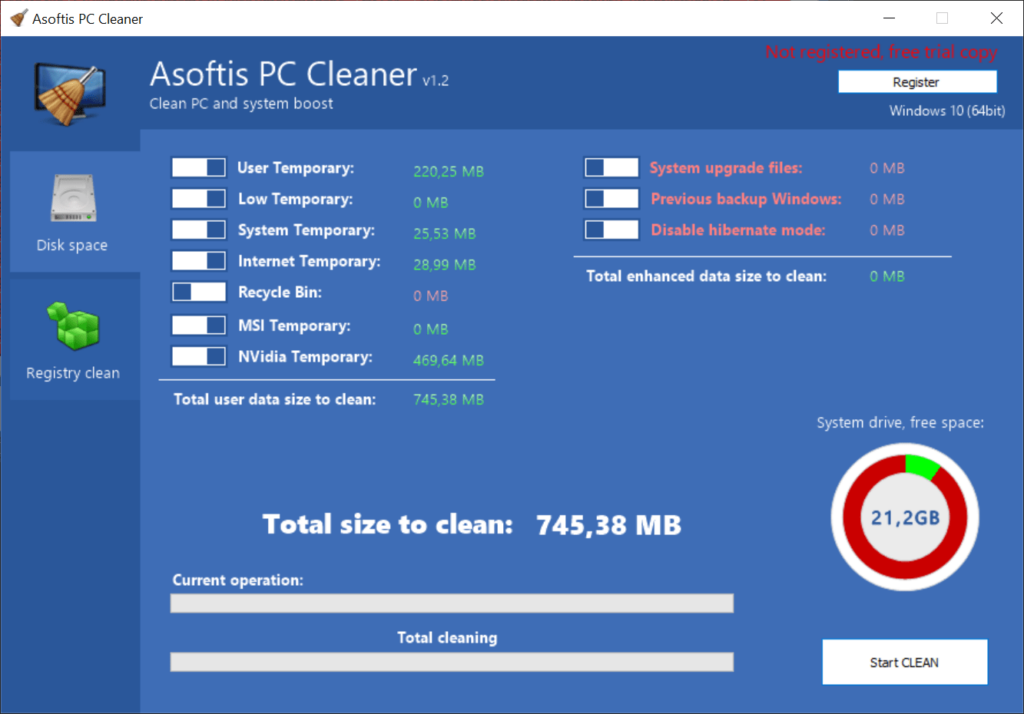 Asoftis Estimated space savings