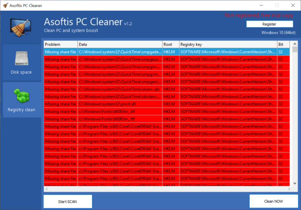 Asoftis Registry cleanup