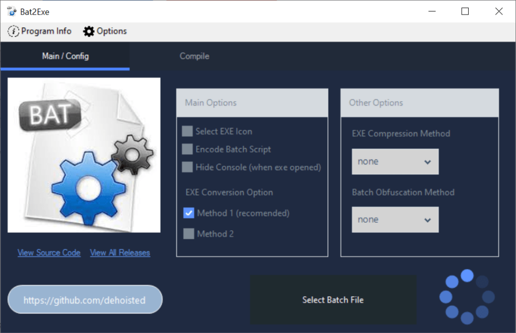 Bat2Exe Conversion options