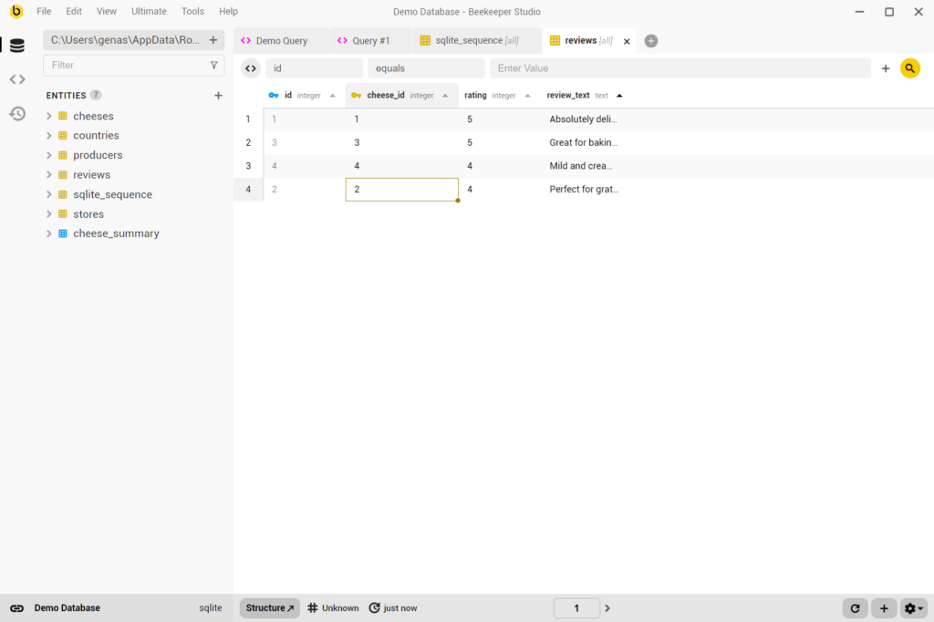 Beekeeper Studio Table navigation