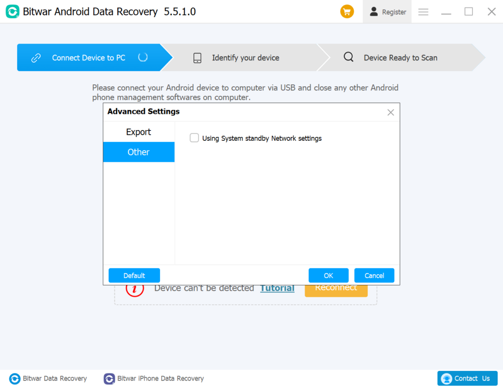 Bitwar Data Recovery Advanced preferences