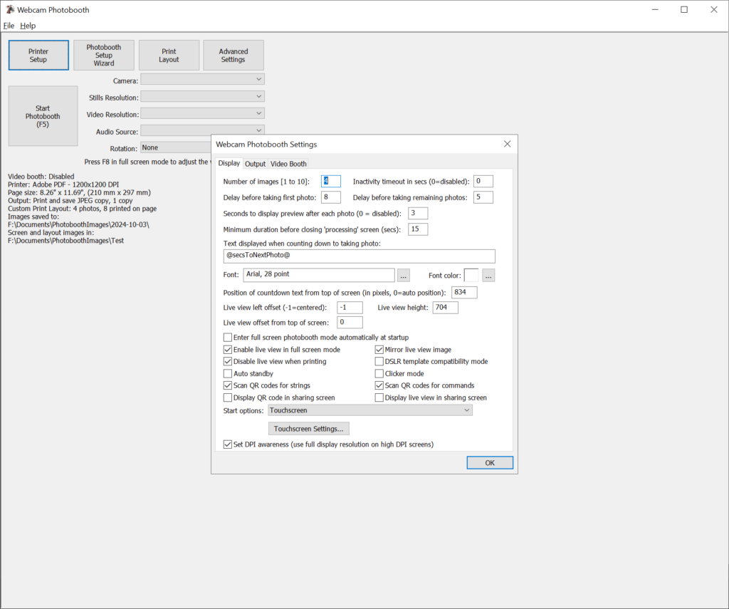 Breeze Booth Display settings