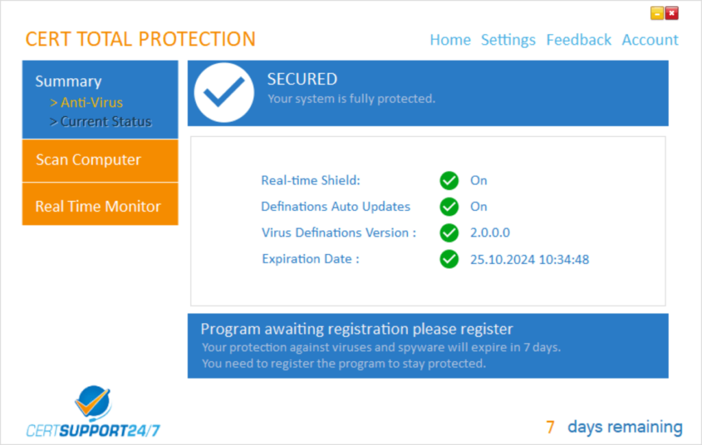 Cert Total Protection System status