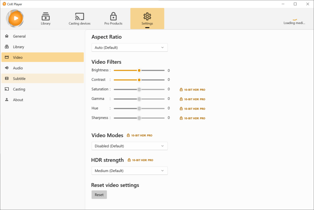 CnX Media Player Video properties