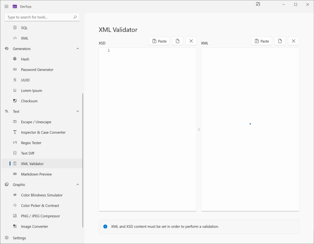 DevToys XML validator