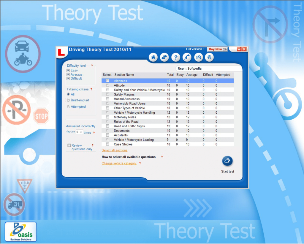 Driving Theory Test Software Available topics