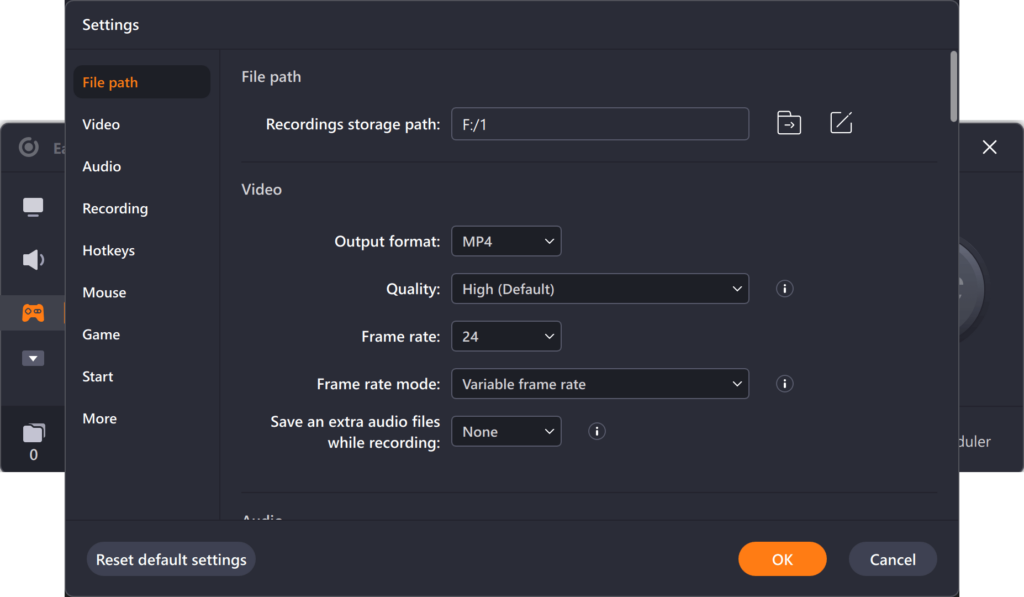 EaseUS RecExperts Output settings