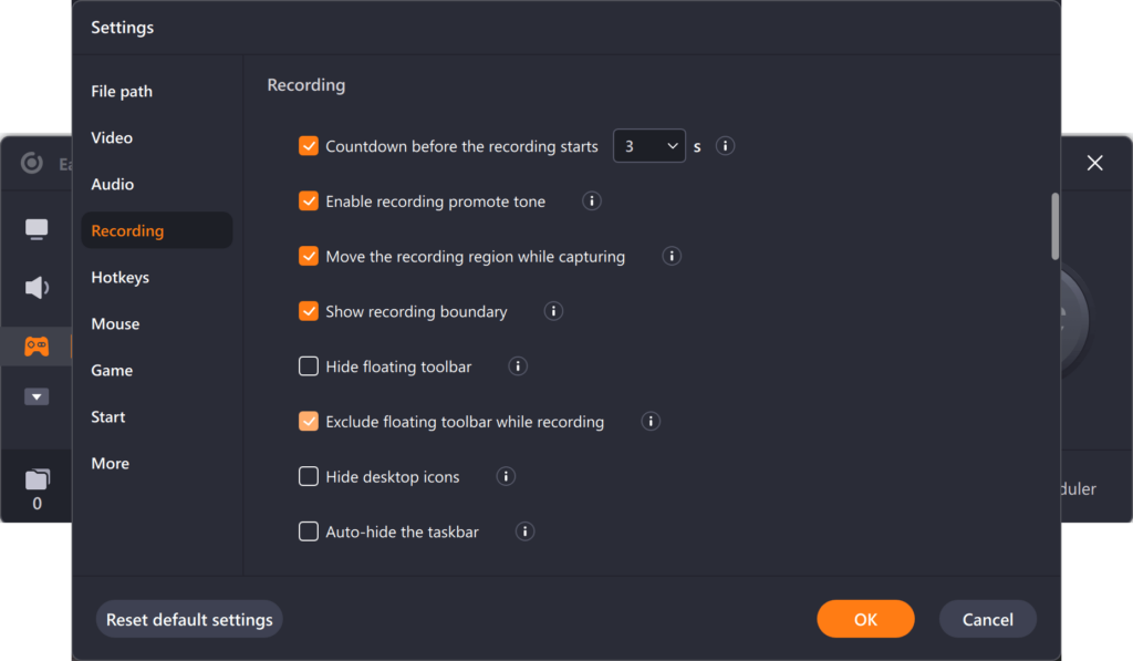 EaseUS RecExperts Recording parameters