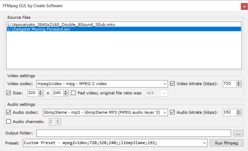 FFmpeg GUI Conversion settings