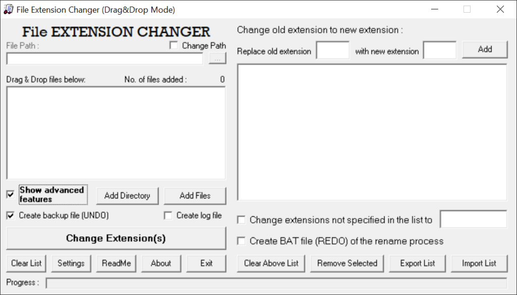 File Extension Changer Renaming preferences