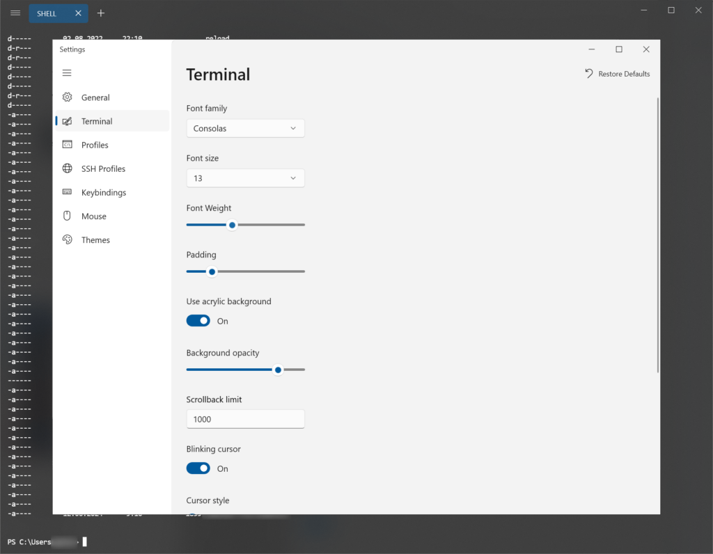 Fluent Terminal Interface customization