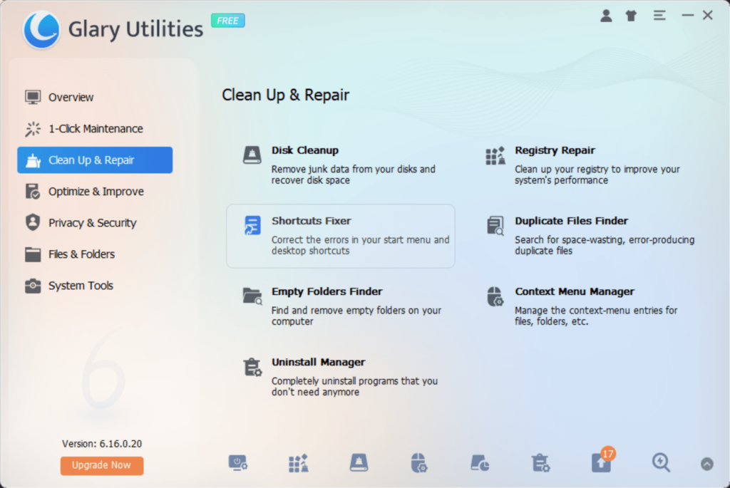 Glary Utilities Cleanup tools