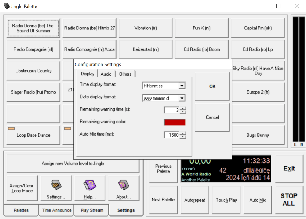 Jingle Palette Display parameters