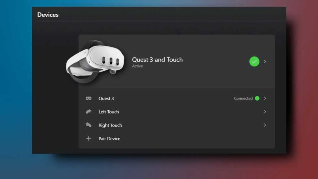 Meta Quest Link Connected devices