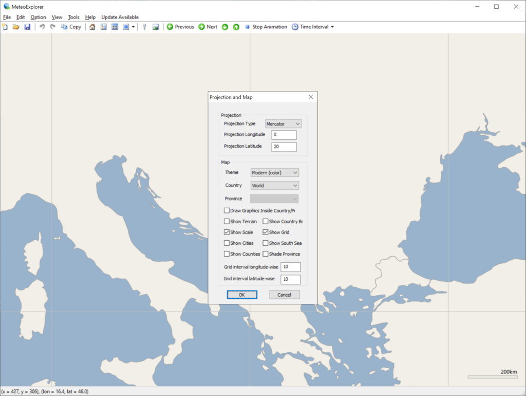 MeteoExplorer Projection settings