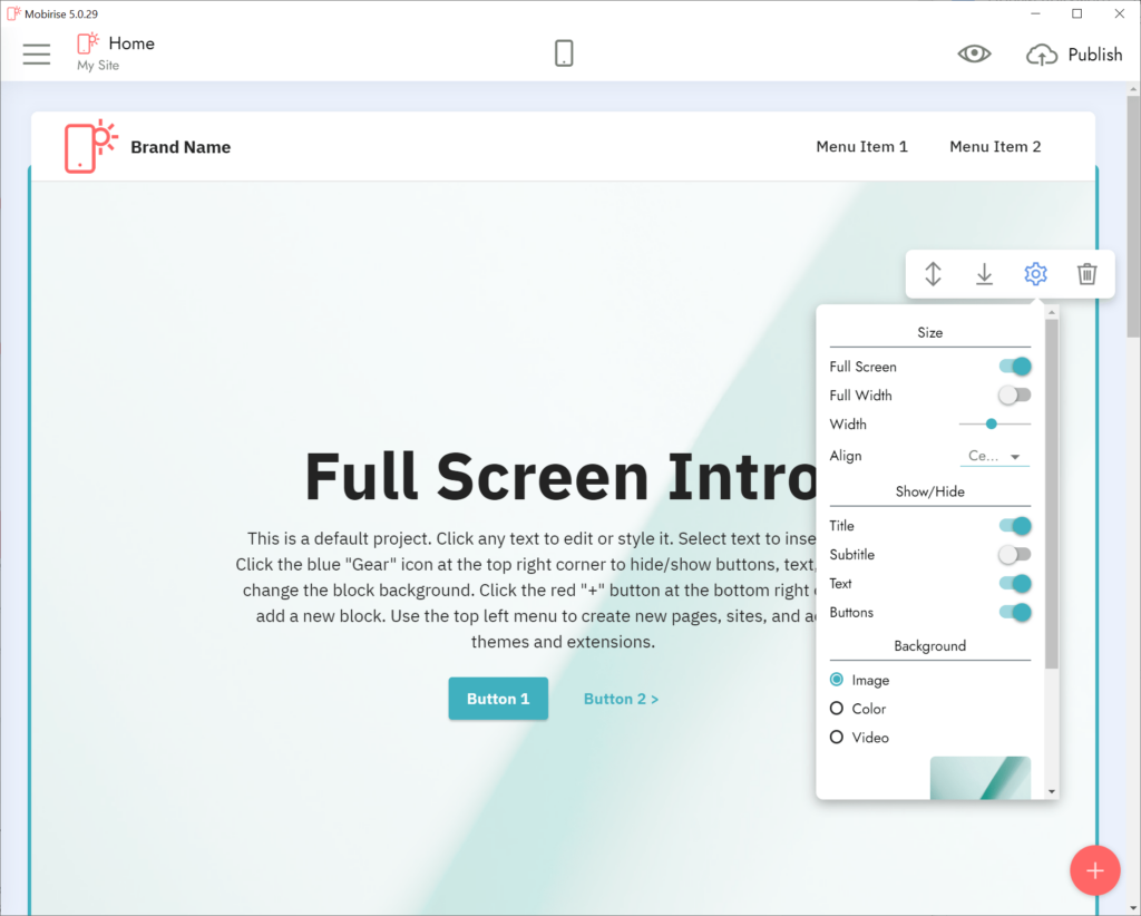 Mobirise Page properties