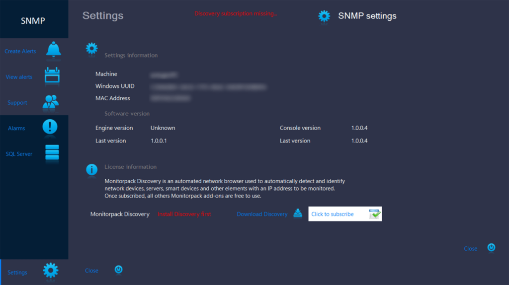 MonitorPack SNMP System details