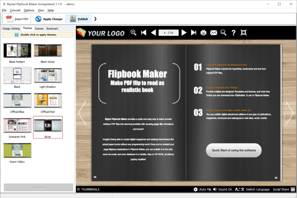 Myjad Flipbook Maker Theme selection