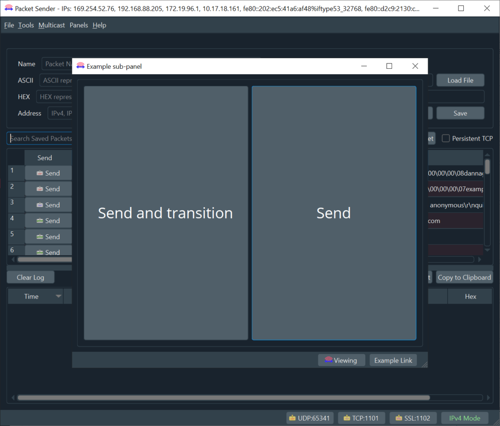 Packet Sender Example sub panel