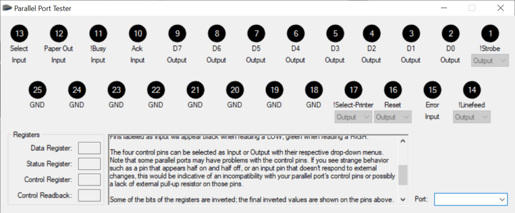 Parallel Port Tester Pin indicators