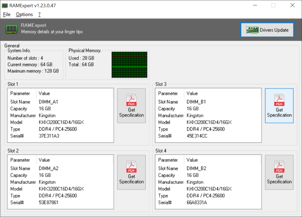 RAMExpert Memory specifications