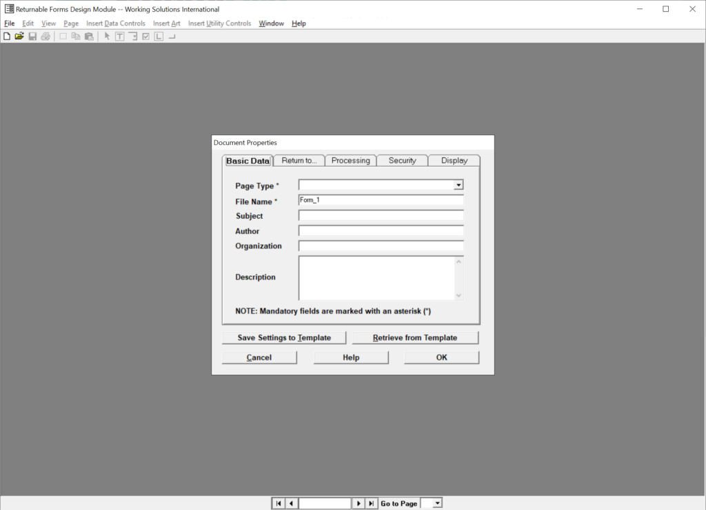 Returnable Forms System Project properties