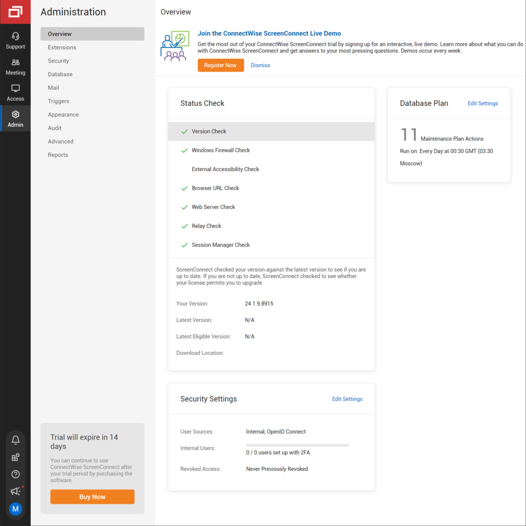 ScreenConnect Administrative dashboard