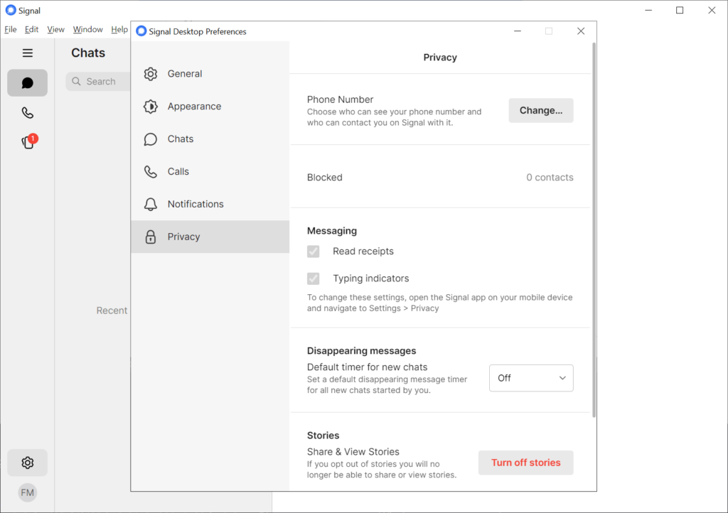 Signal Privacy configuration