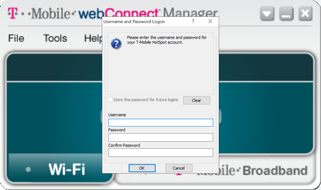 T-Mobile webConnect Manager Account credentials