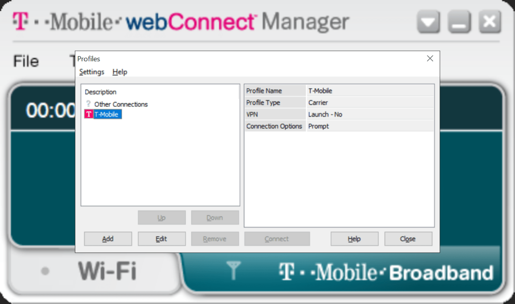 T-Mobile webConnect Manager Personal profiles