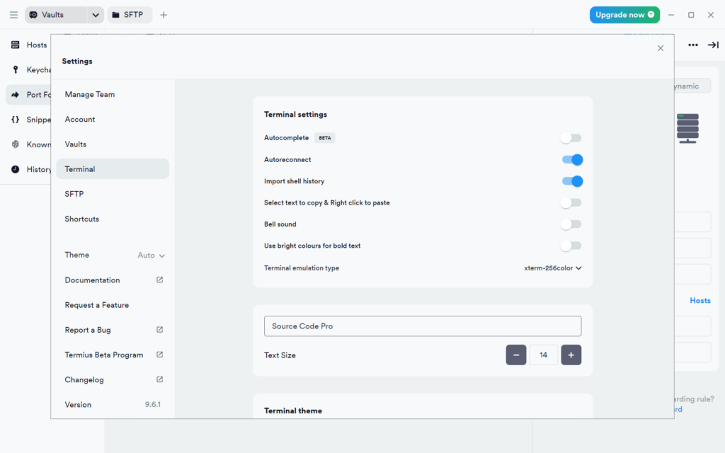 Termius Terminal settings