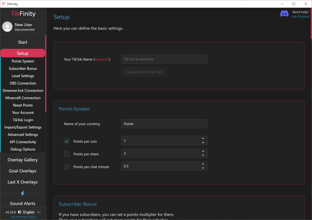 TikFinity Initial setup