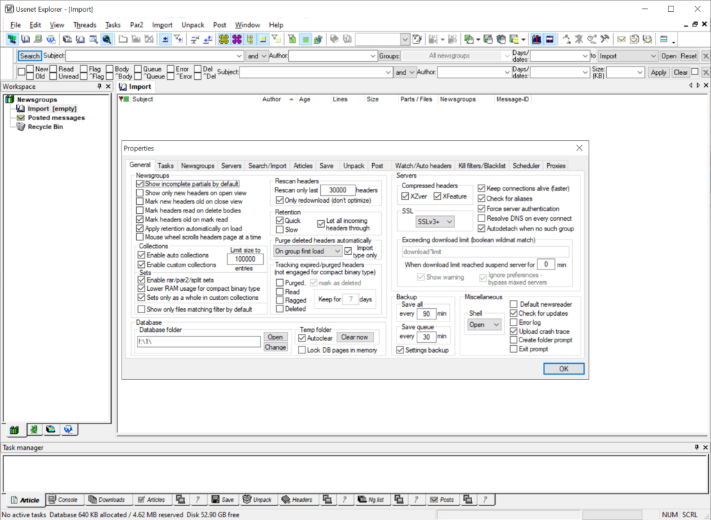 Usenet Explorer General settings