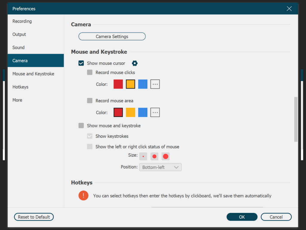 VideoSolo Screen Recorder Input settings