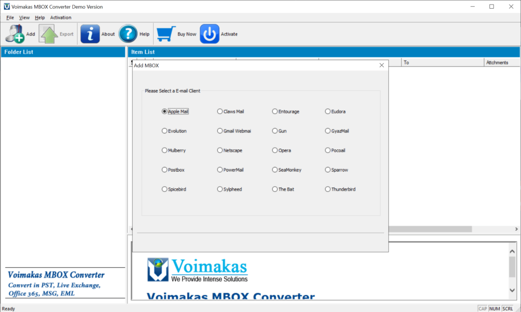 Voimakas MBOX Converter Supported email clients